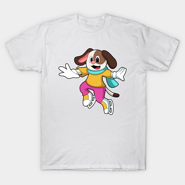 Dog at Ice skating with Ice skates T-Shirt by Markus Schnabel